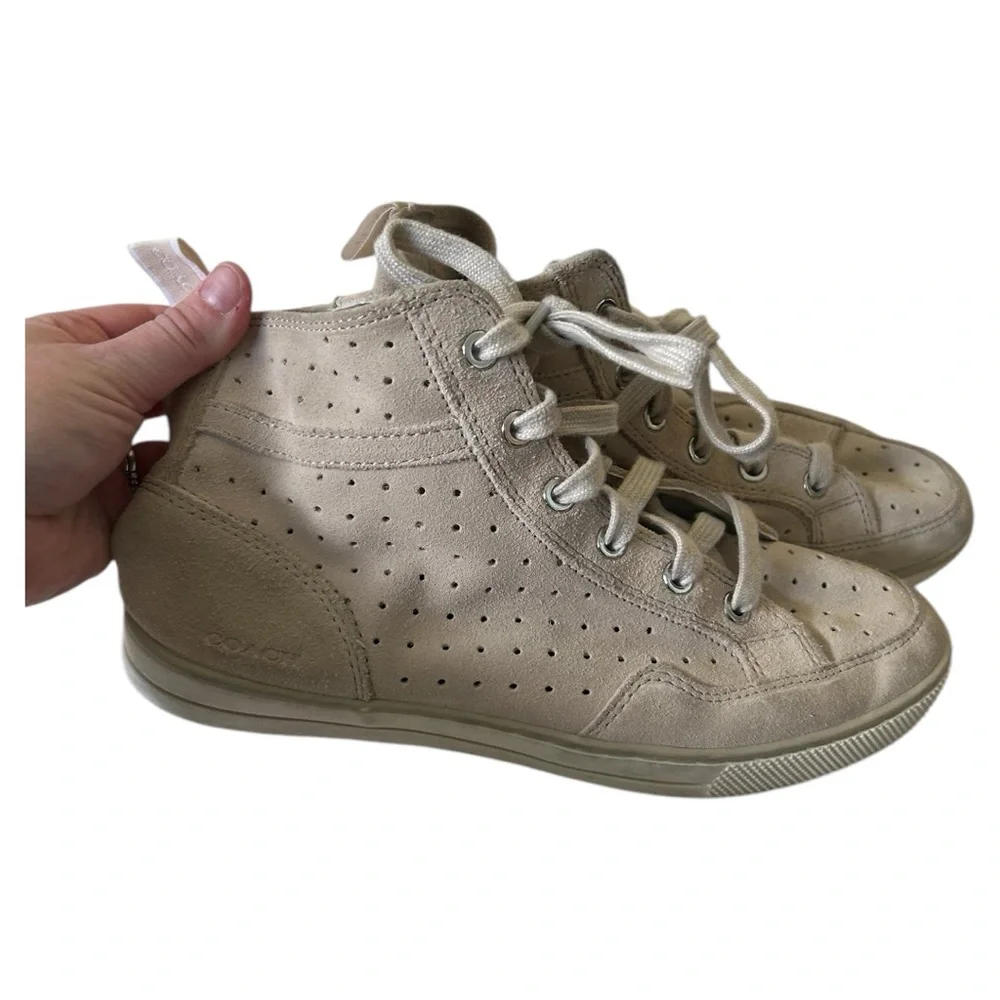 Coach cream beige high top tennis shoes